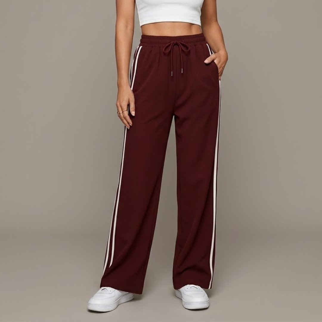 Women's Wide Leg Track Pants with Side Stripes – High-Waisted Drawstring Lounge Trousers Caliboot