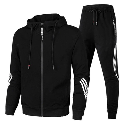 Men's Tracksuit Set with Zip-Up Hoodie and Jogger Pants – Contrast Stripe Athletic Two-Piece Outfit Caliboot