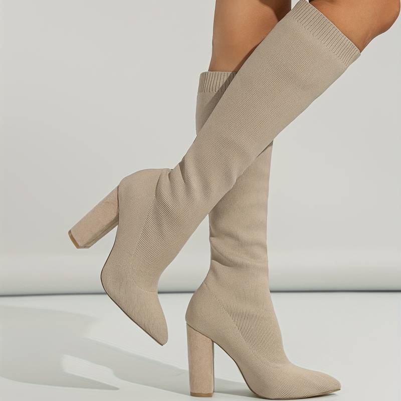 Addison | Women’s Knitted Sock Boots with Block Heel Caliboot