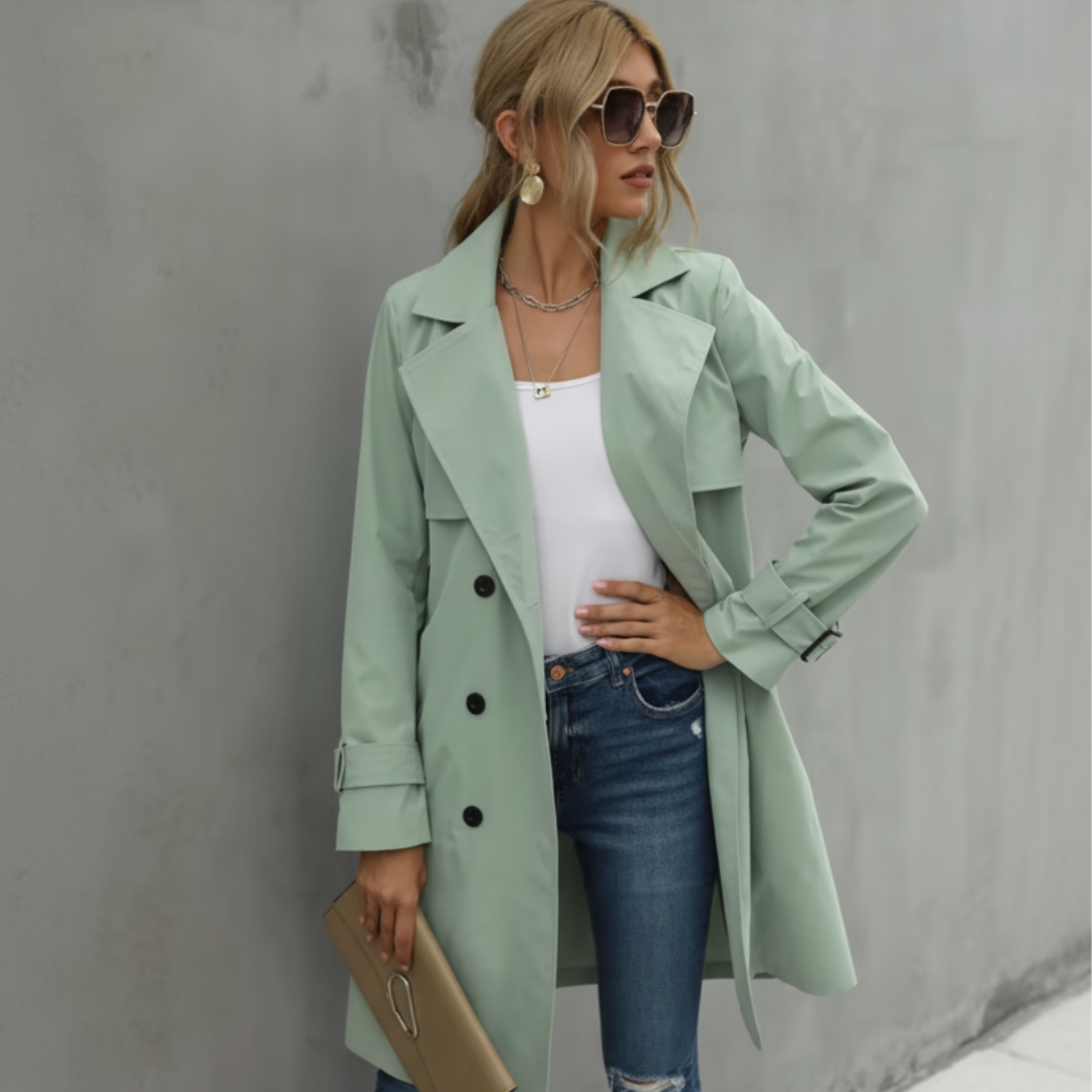 Double Breasted Belted Knee-Length Trench Coat for Women – Timeless Elegant Style Caliboot