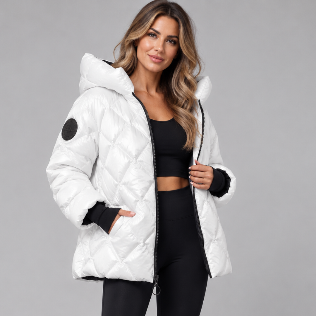 Women's Quilted Puffer Jacket – Hooded Winter Coat with Ribbed Cuffs and Zip Closure Caliboot
