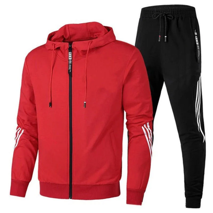 Men's Tracksuit Set with Zip-Up Hoodie and Jogger Pants – Contrast Stripe Athletic Two-Piece Outfit Caliboot