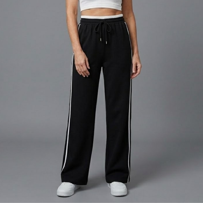 Women's Wide Leg Track Pants with Side Stripes – High-Waisted Drawstring Lounge Trousers Caliboot