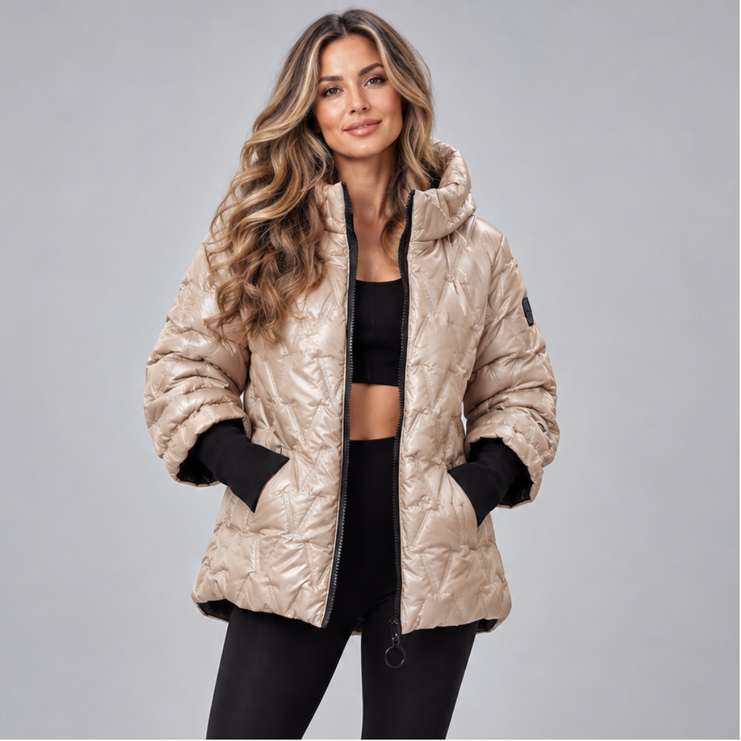 Women's Quilted Puffer Jacket – Hooded Winter Coat with Ribbed Cuffs and Zip Closure Caliboot