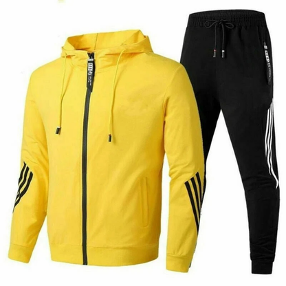 Men's Tracksuit Set with Zip-Up Hoodie and Jogger Pants – Contrast Stripe Athletic Two-Piece Outfit Caliboot