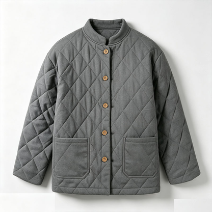 Men's Quilted Jacket with Button Front – Stand Collar and Dual Patch Pockets Caliboot