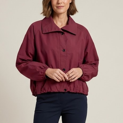 Women's Cropped Utility Jacket with Button Front – High Collar and Elasticated Hem Caliboot