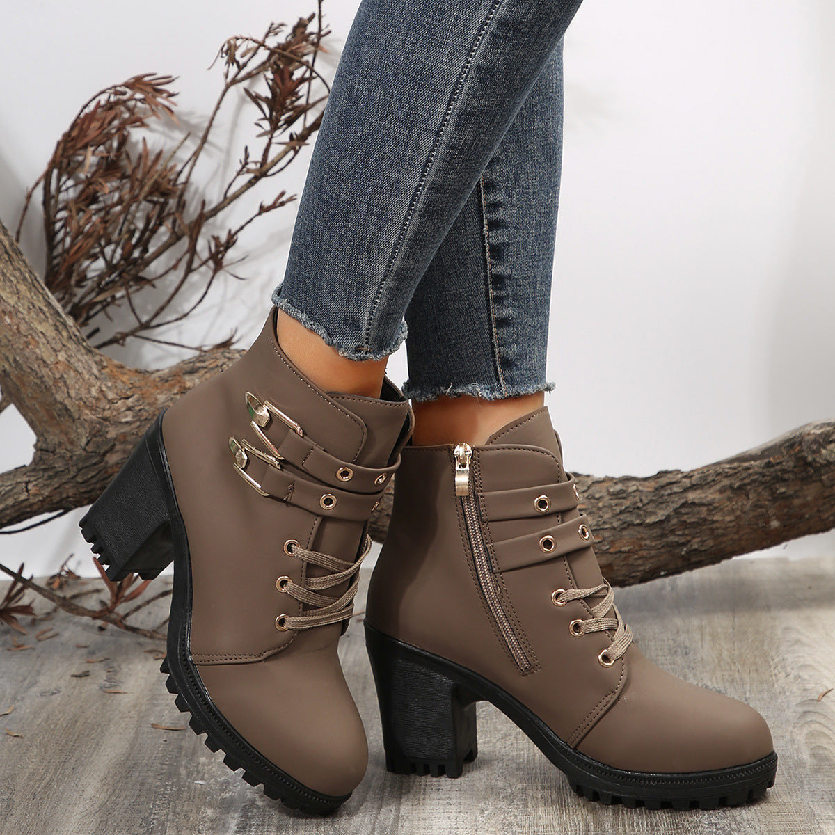 Automne Bottines à Talons Hauts avec Lacets