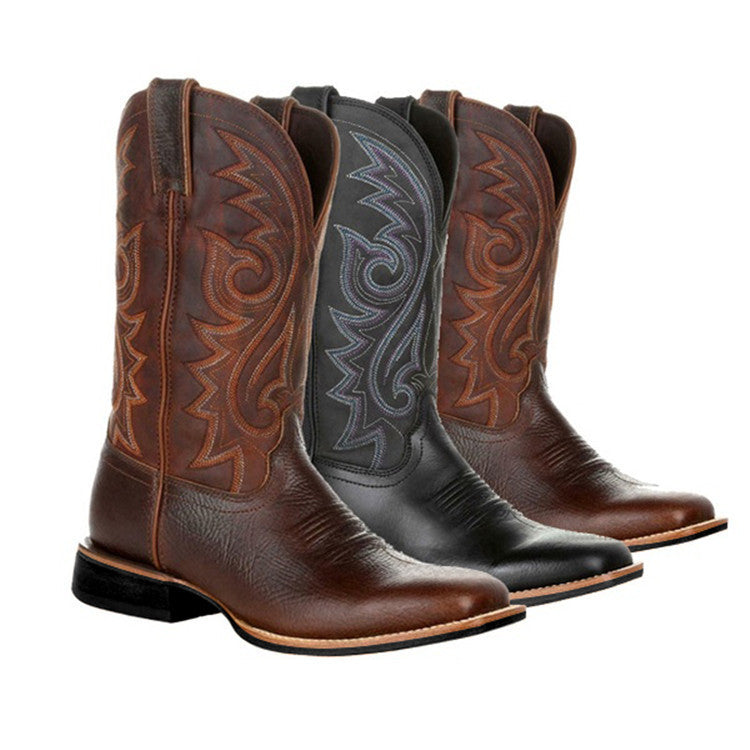 Bottes Western Cowboy à Large Bout Carré