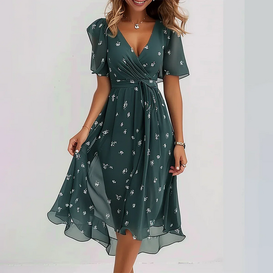 Émeraude – Robe Midi pour Femmes – Florale & Élégante