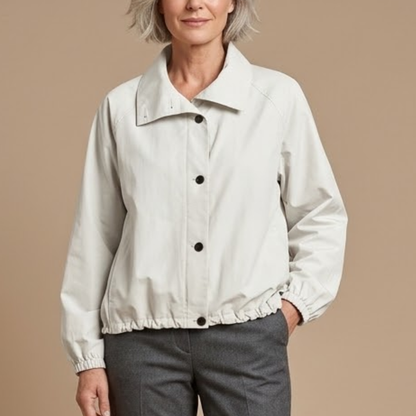 Women's Cropped Utility Jacket with Button Front – High Collar and Elasticated Hem Caliboot