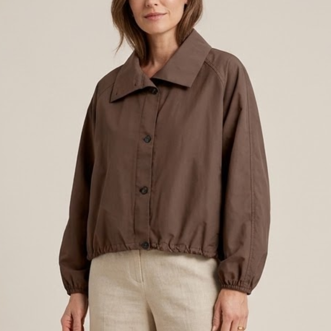 Women's Cropped Utility Jacket with Button Front – High Collar and Elasticated Hem Caliboot
