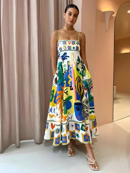 Art-Inspired Linen Summer Dress for Women – Breezy & Stylish-Caliboot