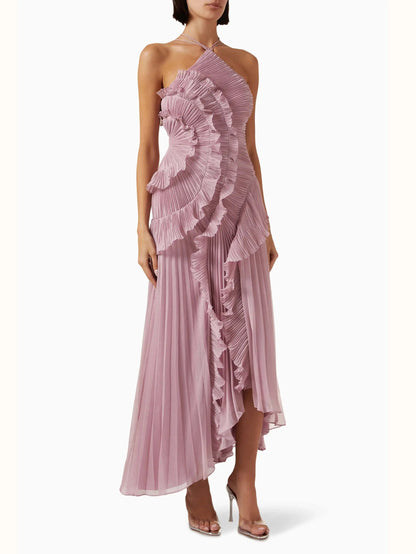 Asymmetric Pleated Maxi Dress for Women – Elegant & Flowing-Caliboot