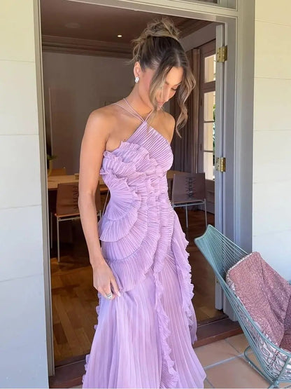 Asymmetric Pleated Maxi Dress for Women – Elegant & Flowing-Caliboot