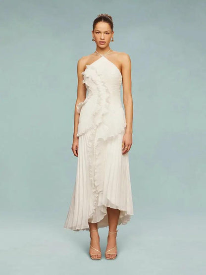 Asymmetric Pleated Maxi Dress for Women – Elegant & Flowing-Caliboot