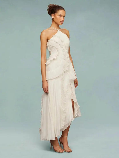 Asymmetric Pleated Maxi Dress for Women – Elegant & Flowing-Caliboot
