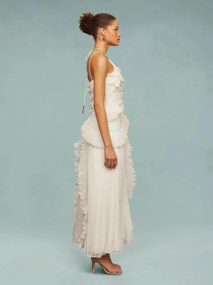Asymmetric Pleated Maxi Dress for Women – Elegant & Flowing-Caliboot