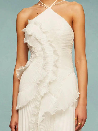 Asymmetric Pleated Maxi Dress for Women – Elegant & Flowing-Caliboot