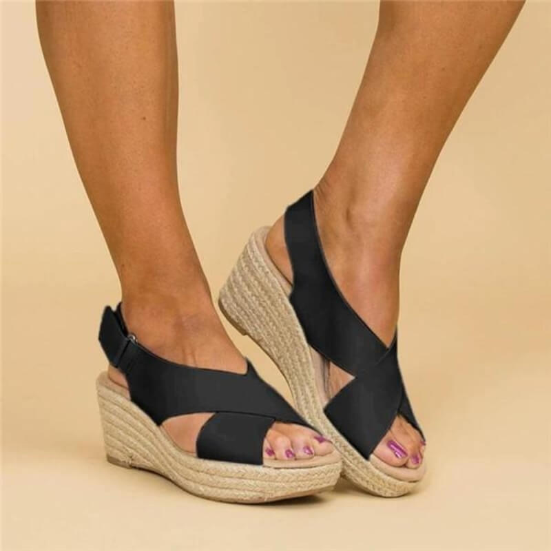 Variant image for  Dana | Sandales Compensées Chic à Bretelles Croisées - Élévateur de Style Estival-1