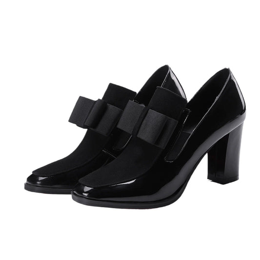 Block Heel High Heel Shoes for Women – Elegant Bow Detail