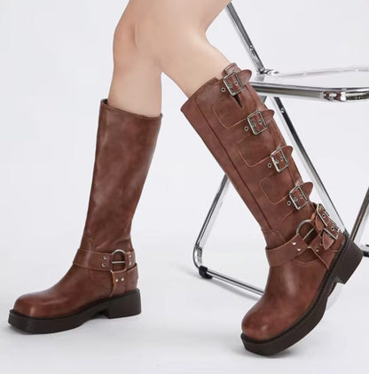 Bold Black Mid-Calf Heeled Boots for Women – Unique Punk Style & Comfort