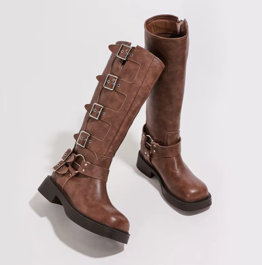 Bold Black Mid-Calf Heeled Boots for Women – Unique Punk Style & Comfort