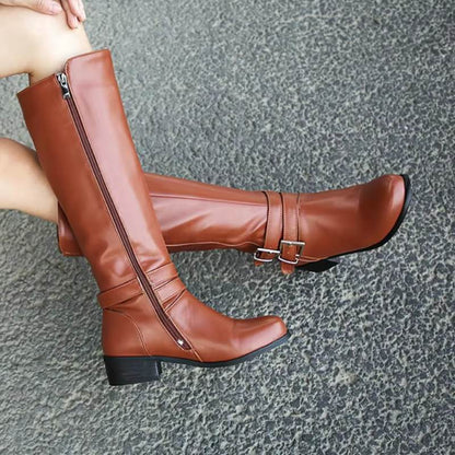Bottes Élégantes À Talon En Cuir