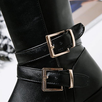 Bottes Élégantes À Talon En Cuir