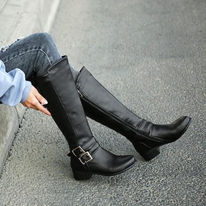 Bottes Élégantes À Talon En Cuir