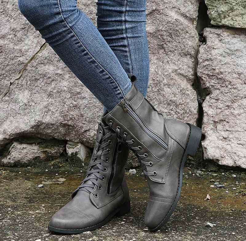 Bottes Femme Lacées à Talon Bas