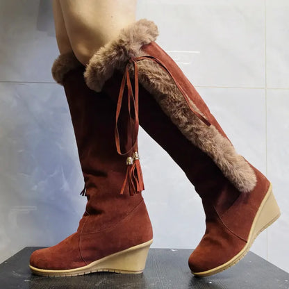 Bottes d'hiver à talons wedge avec design uni pour femmes