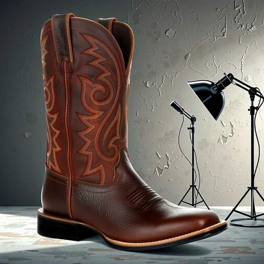 Bottes Western Cowboy à Large Bout Carré