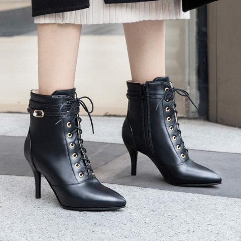 Bottines Élégantes à Talon Aiguille avec Boucle Ceinture