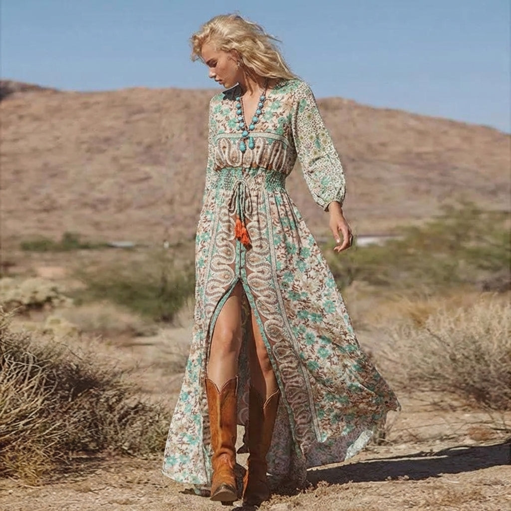 V-Neck Floral Maxi Dress for Women – Effortless Boho Style & Comfort Caliboot