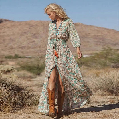 V-Neck Floral Maxi Dress for Women – Effortless Boho Style & Comfort Caliboot