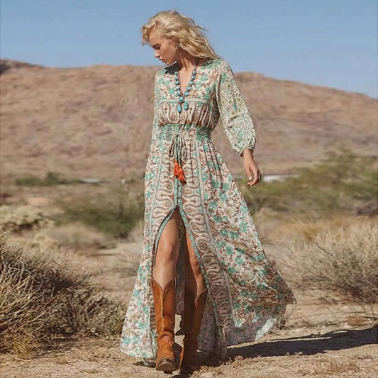 V-Neck Floral Maxi Dress for Women – Effortless Boho Style & Comfort Caliboot