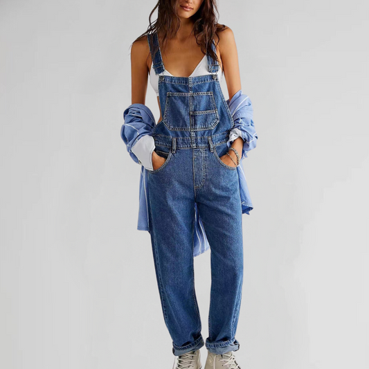 Women's Overalls - Denim - Relaxed Fit - Adjustable Straps - Multiple Pockets Caliboot