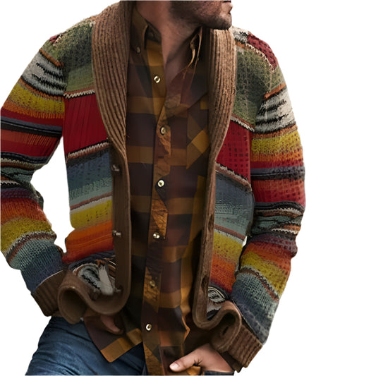  Cardigan Homme – Élégant avec Motif à Rayures Multicolores 0