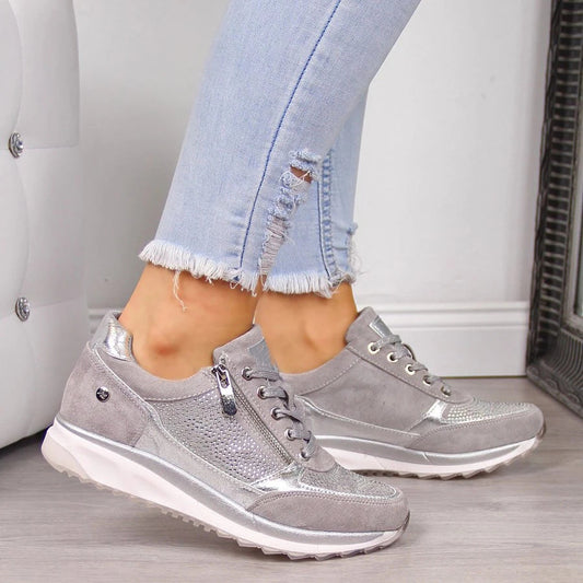 Casual Lace-Up Sneakers for Women – Stylish & Comfortable with Side Zipper