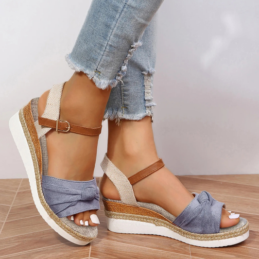 Chic Closed Toe Wedge Sandals for Women – Elegant Knot Design