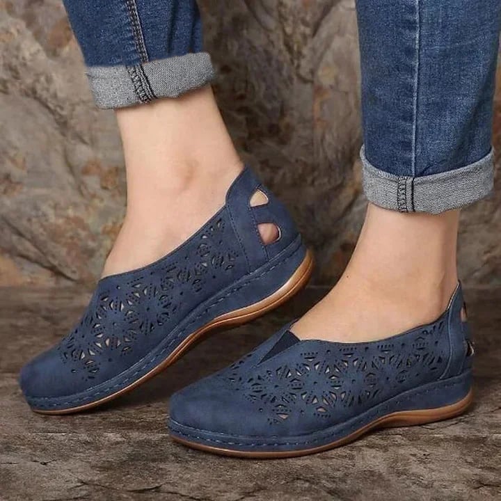 Chic Cut-Out Slip-On Shoes for Women – Stylish & Comfortable Low Wedge Design