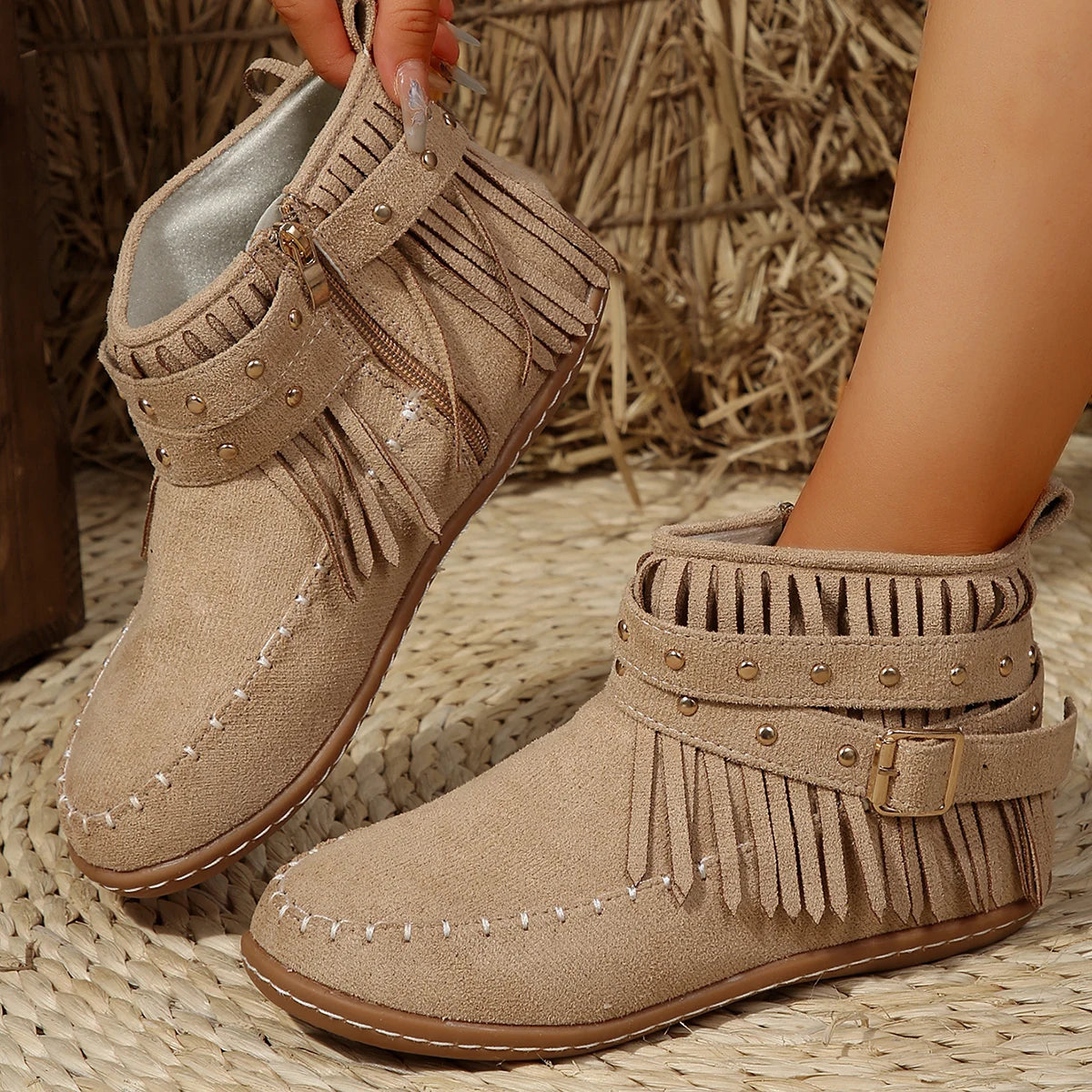 Chic Buckle Black Ankle Boots for Women – Stylish & Versatile Comfort