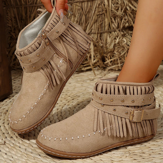 Chic Buckle Black Ankle Boots for Women – Stylish & Versatile Comfort