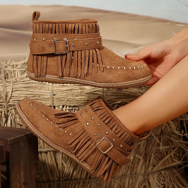 Chic Buckle Black Ankle Boots for Women – Stylish & Versatile Comfort
