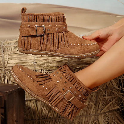 Chic Buckle Black Ankle Boots for Women – Stylish & Versatile Comfort