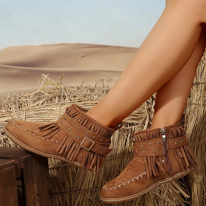 Chic Buckle Black Ankle Boots for Women – Stylish & Versatile Comfort
