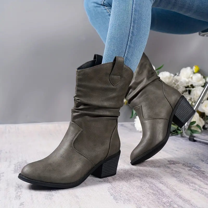 Chunky Block Heel Boots for Women – Retro Western Style