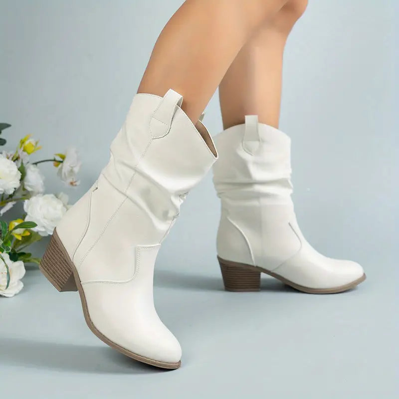 Chunky Block Heel Boots for Women – Retro Western Style
