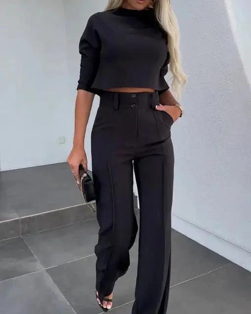 Cropped Top and Trousers Set for Women – Effortlessly Stylish & Comfortable-Caliboot